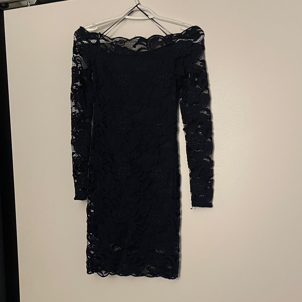 H&M Elegant Navy Lace Off-Shoulder Dress